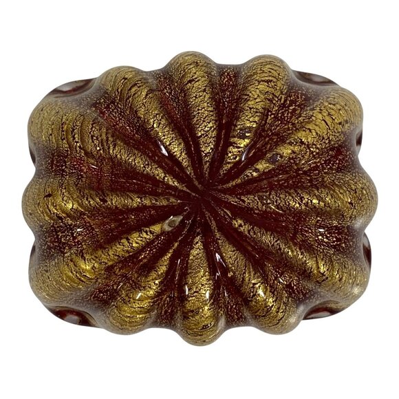 Vintage Deep Red Gold Flecks Inlay Art Glass Mid Century Bowl Trinket Dish - Picture 10 of 13